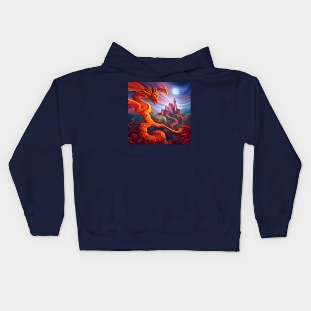 A psychedelic painting of dragons and castles. Kids Hoodie by druidwolfart